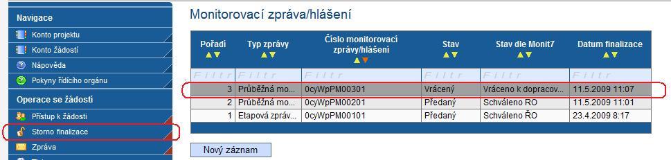 Pokud pracovníci ŘO zjistí chybu v MZ nebo ŽoP bude do vráceno obojí najednou. Finalizací MZ/MH spustí uživatel transport do IS ŘO ROP SZ.