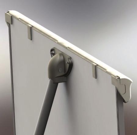 FLIPCHARTY 39 FLIPCHART VARIO STANDARD Detail horní klapky umožňující sevření až 30 listů bloku papíru Výšková nastavitelnost flipchartu ze