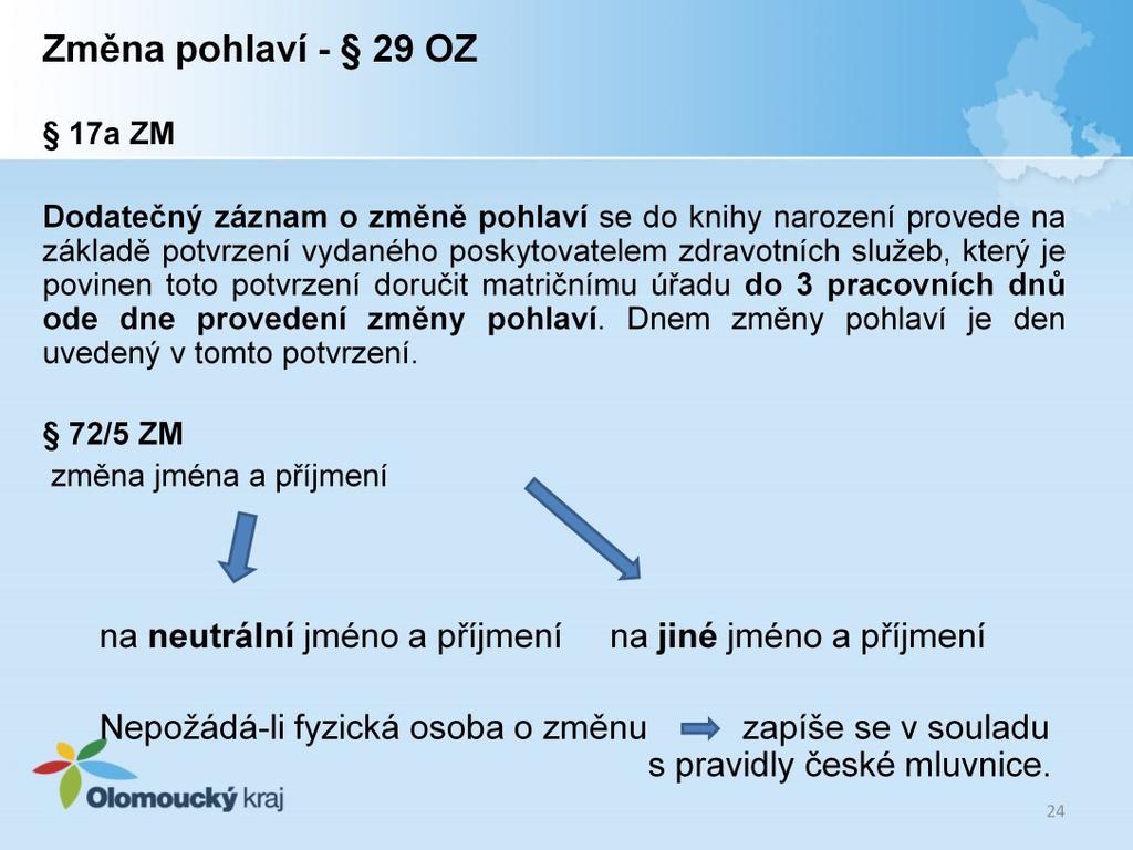 29 občanského zákoníku změna pohlaví člověka nastává chirurgickým zákrokem při současném znemožnění reprodukční funkce a přeměně pohlavních orgánů.