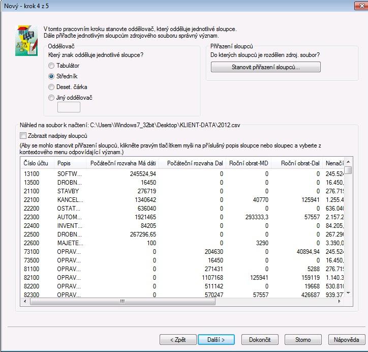 Do modulu DATEV TAX načítáme data přímo z MS EXCEL nebo textového formátu resp. csv formátu, který je nejčastěji se vyskytujícím formátem exportů.