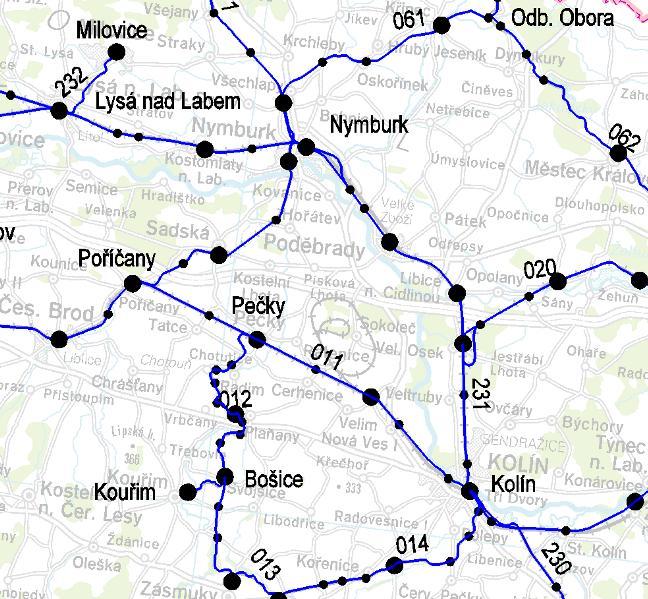 1 Základní údaje o řešené oblasti 1.1 Dotčené traťové úseky výchozí stav 1.1.1 Trať 231/502A Kolín Lysá nad Labem Praha Úsek Kolín Lysá nad Labem Trať Kolín (km 298,3) Velký Osek (km 307,1) Nymburk hl.