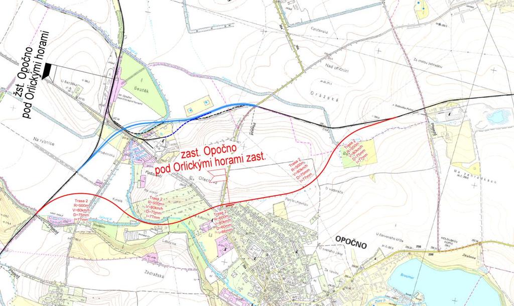 8.3 Návrh spojení Hradec Králové Dobruška V souladu se zadáním studie proveditelnosti je prověřeno přímé napojení Dobrušky na trať 020.