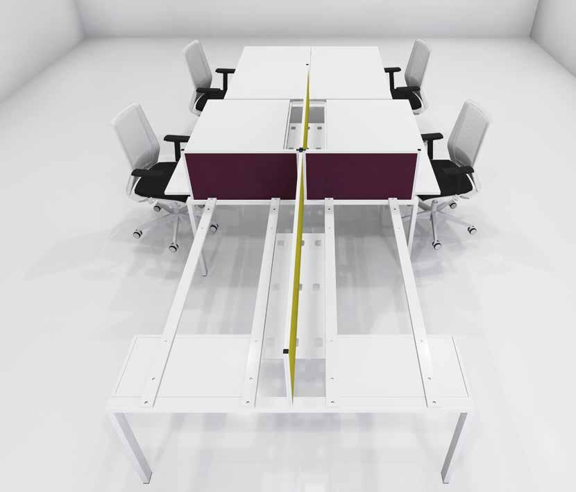 Podélný paravan / Longitudinal screen Posuvná stolová deska / Sliding desk top Příčný paravan / Lateral screen Středová noha / central leg Elektrokanál / cable tray Trnož univerzal / flat profile