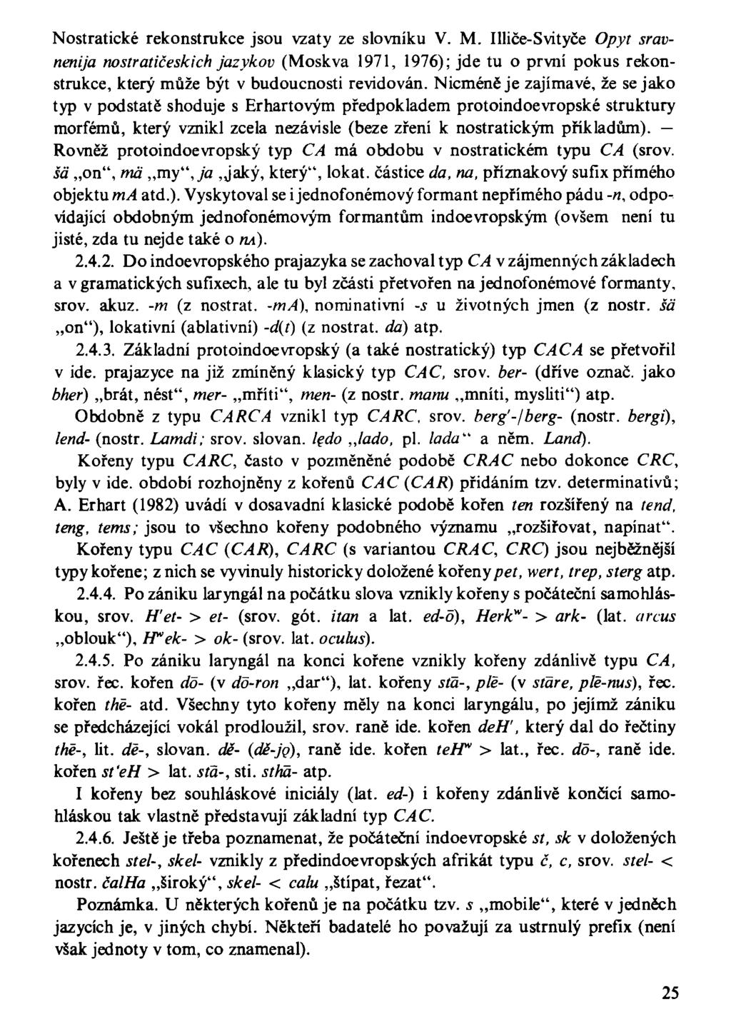 Nostratické rekonstrukce jsou vzaty ze slovníku V. M.