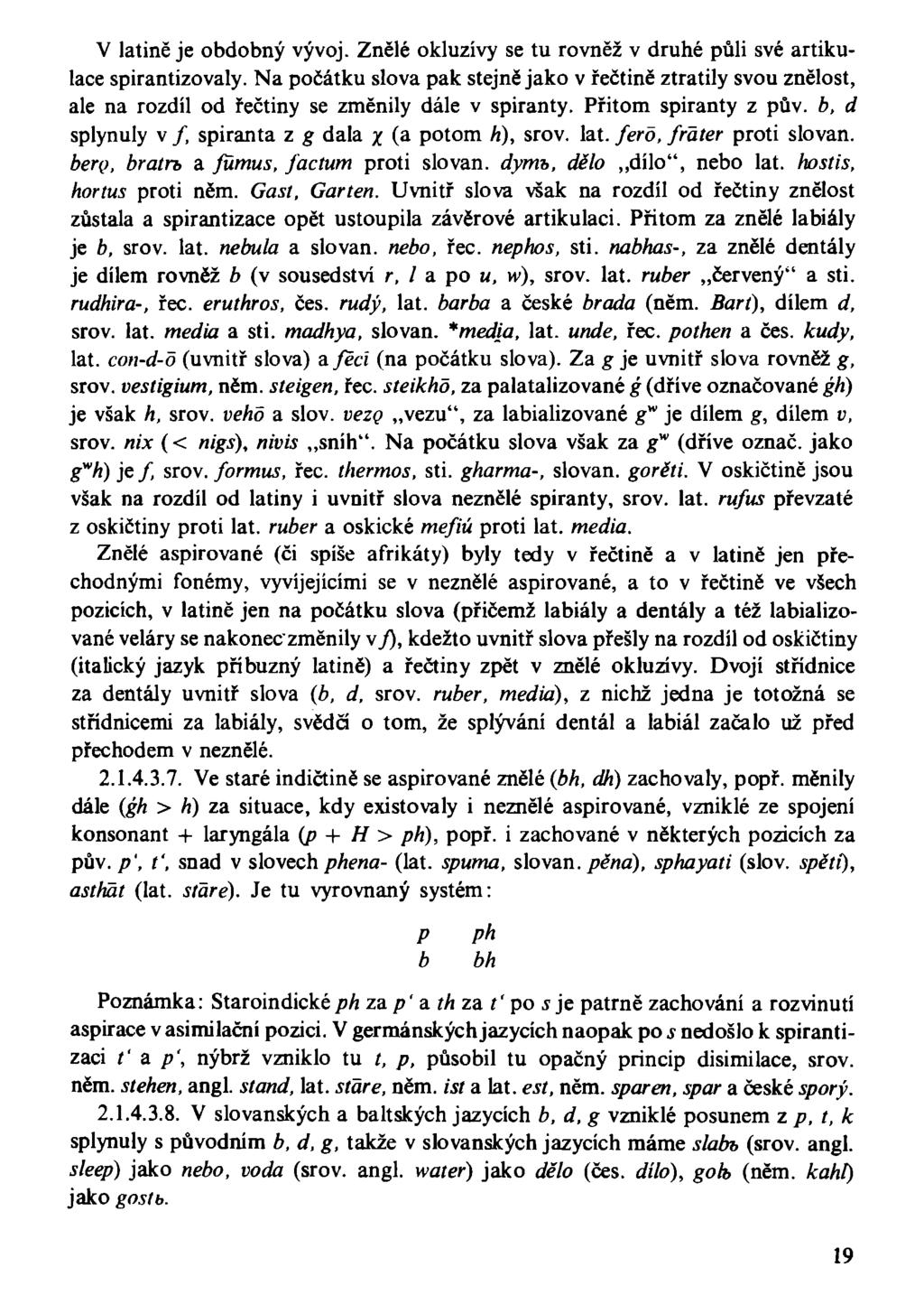 V latině je obdobný vývoj. Znělé okluzívy se tu rovněž v druhé půli své artikulace spirantizovaly.