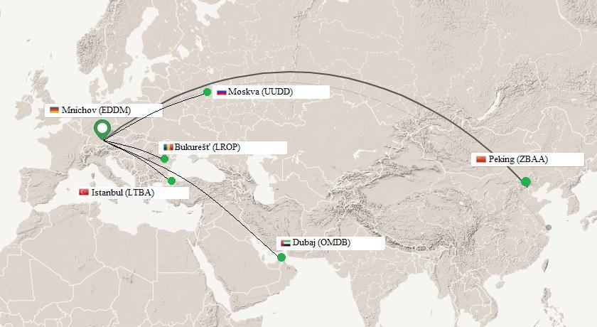 Tabulka 10 Nejfrekventovanější letiště v cílových destinacích pro Letiště Mnichov (2017) Destinace Kód letiště Počet cestujících/rok Odlety Přílety Celkem Podíl [%] Turecko Istanbul LTBA 204 418 211