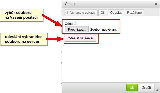 Vybrat na serveru pkud chcete dkazvat subr ulžený na serveru (např. velký brázek, PDF apd.), klikněte na tlačítk. V nvém kně vyberte dkazvaný subr. Editr sám dplní adresu i prtkl. Pzr!