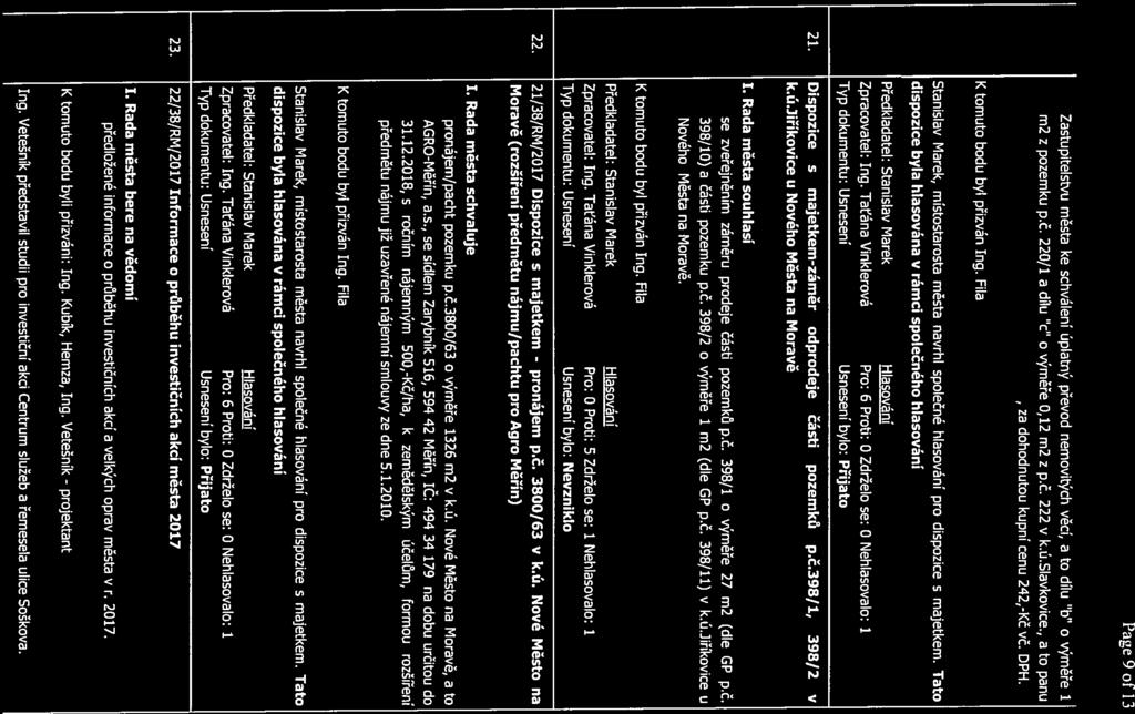I -r Zápis [38/RM122.5.2017] Page9 of13 Zastupitelstvu města ke schválení úplatný převod nemovitých věcí, a to dílu b o výměře 1 m2 z pozemku p.č. 220/1 a dílu c o výměře 0,12 m2 z p.č. 222 v k.ú.slavkovice.