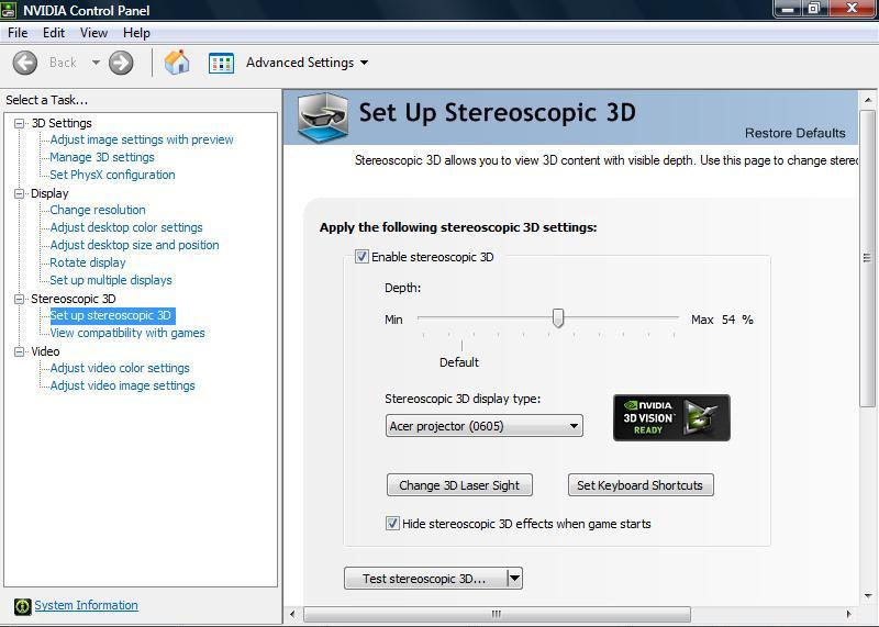 5 4 Začiarknite možnosť Enable Stereoscopic 3D (Aktivovať stereoskopický 3D) a vyberte typ správneho zobrazovacieho zariadenia.