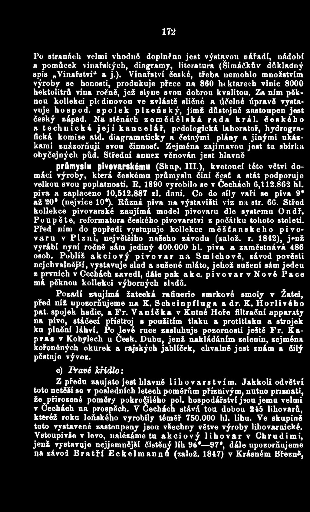 Zejména zajímavou jest tu sbírka obyčejných půd. Střední annex věnován jest hlavně průmyslu pivovarskému (Skup. III.