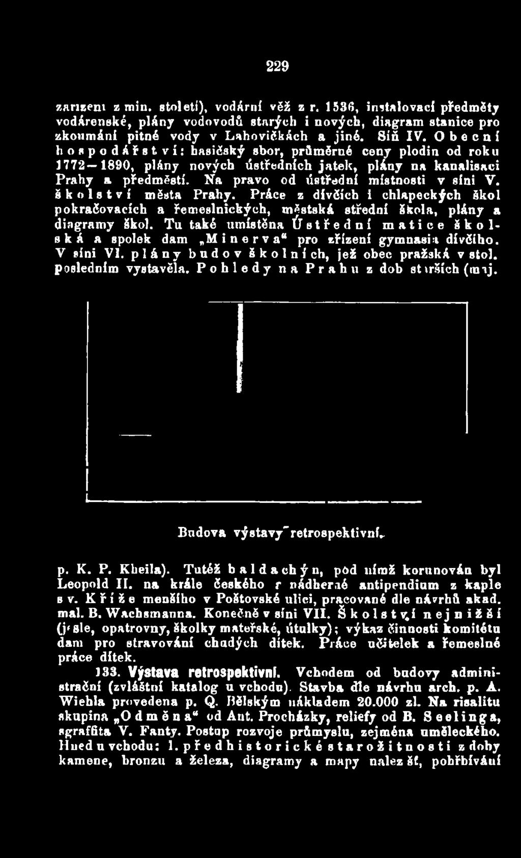 Pohledy na Prahu z dob st irších (maj. Budova výstavy"retrospektivní.. p. K. P. Kheila). Tutéž b a 1 d a ch ý n, pod uírnž korunován byl Leopold II.
