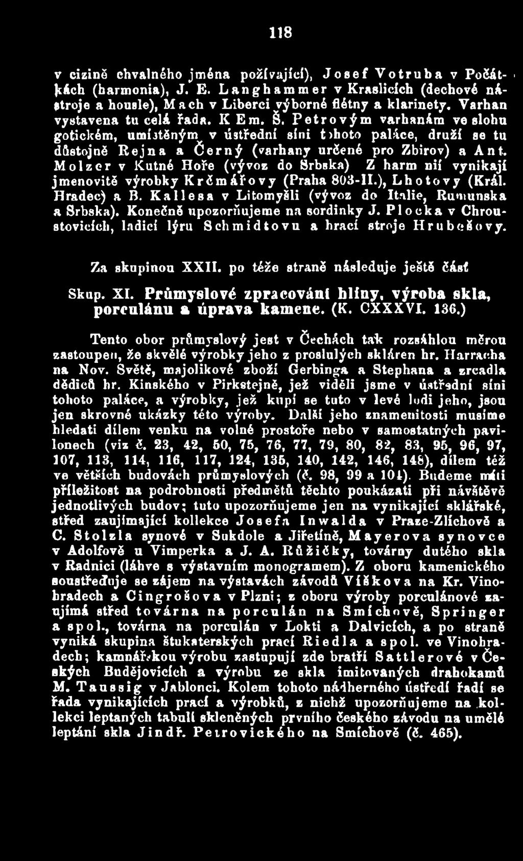 Průmyslové zpracování blíny, výroba skla, porculánu a úprava kamene. (K. CXXXVI. 136.
