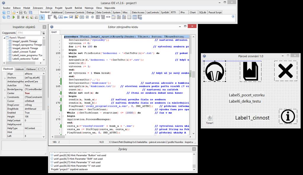 Obrázek 3.1: Vývojové prostředí Lazarus, ukázka z vytváření programu 3.3.2 Program pro metodu párového srovnávání V této kapitole je popsána funkce programu pro metodu párového srovnávání, jejíž princip je popsán v kapitole 2.