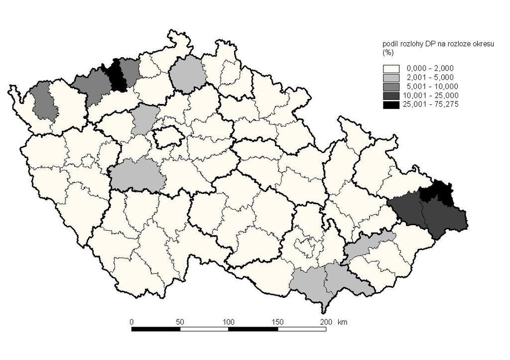 Prostorovém rozmístění DP v ČR Podíl