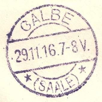 5: Zásilka, dopisnice Fi: Cp 6, natińtěná známka nominální hodnoty 7 ½ fen. Vydání z 12/1916 pro GGW. Barva pomerančová. Nápis Postkarte (délka 23 mm) je nad střední dělící linkou dopisnice.