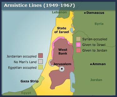 4) Linie příměří po první arabsko-izraelské válce v roce 1948 do šestidenní