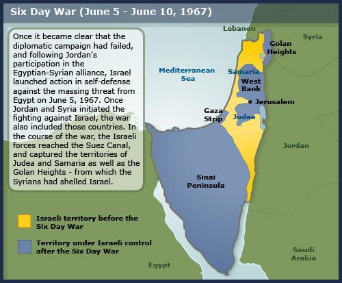 5) Územní zisky Izraele v šestidenní válce v roce 1967