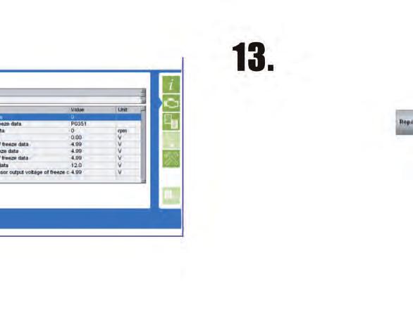 Stránka Freeze data. Freeze Data jsou data zaznamenaná v okamžiku, kdy se objevilo první chybové hlášení.