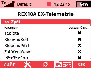 Uživatel si nyní může zvolit, které parametry přijímače se budou posílat přes EX telemetrii do vysílače.