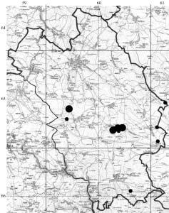 Maštera: Batrachofauna severovýchodní části okresu Jihlava Mapa 5: Rozšíření Hyla arborea