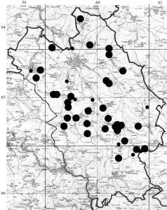 Mapa 7: Rozšíření Rana temporaria v zájmovém území.