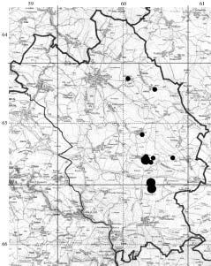 Mapa 3: Rozšíření Bufo bufo v zájmovém území.