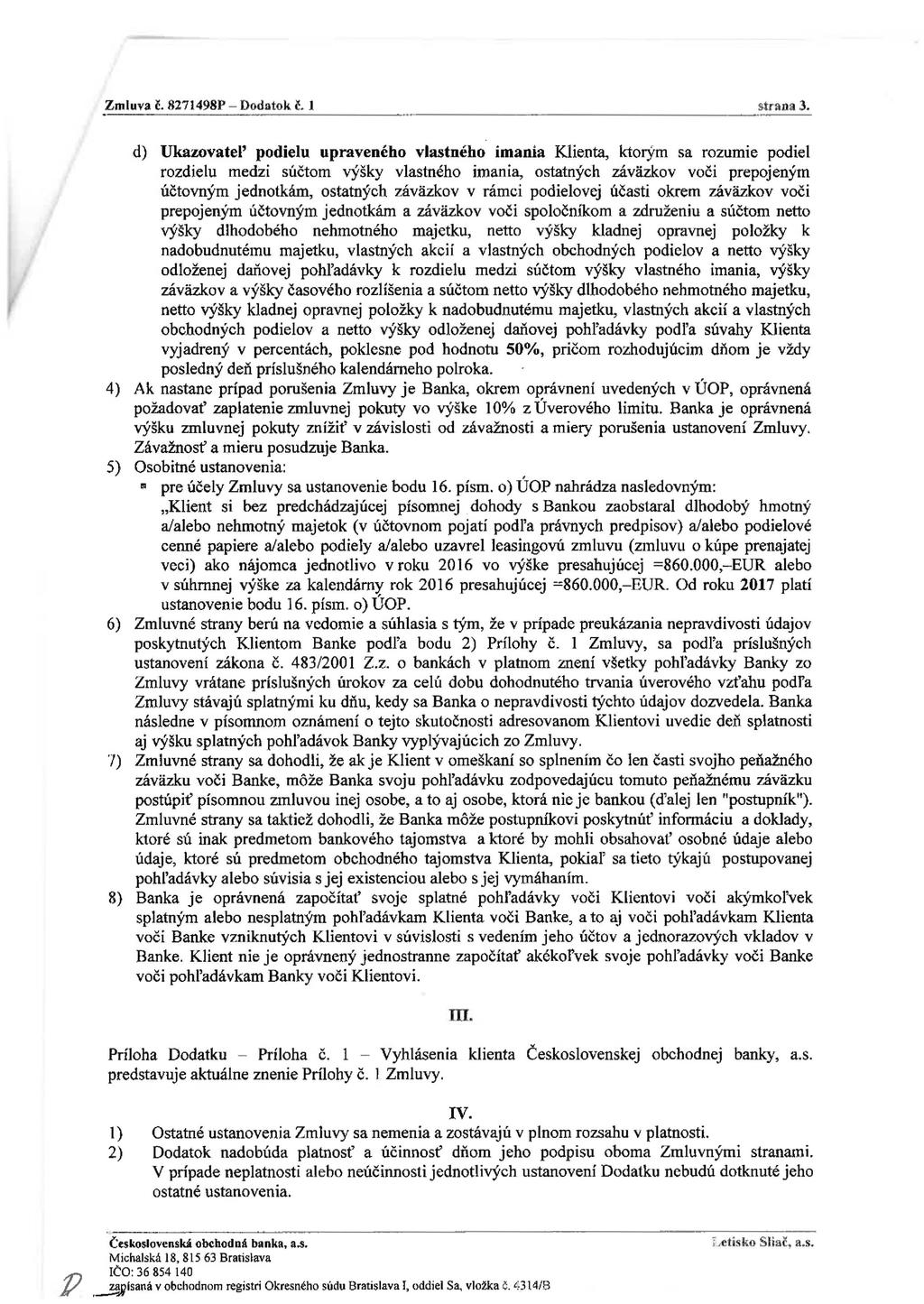 Zmluva Č. 8271498P - Dodatok č. 1 strana 3.