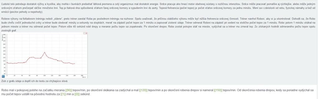 Biológia Meranie tepu - kvalitatívna analýza v 1. vete najčastejšie uvádzali 85 tepov/min. (11%) nesprávne odčítanie číselnej stupnice na osi y v 2.