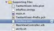 V projektu v adresáři Supporting Files otevřete soubor Cordova.plist a v něm vyhledejte rozbalovací nabídku s popisem Plugins.