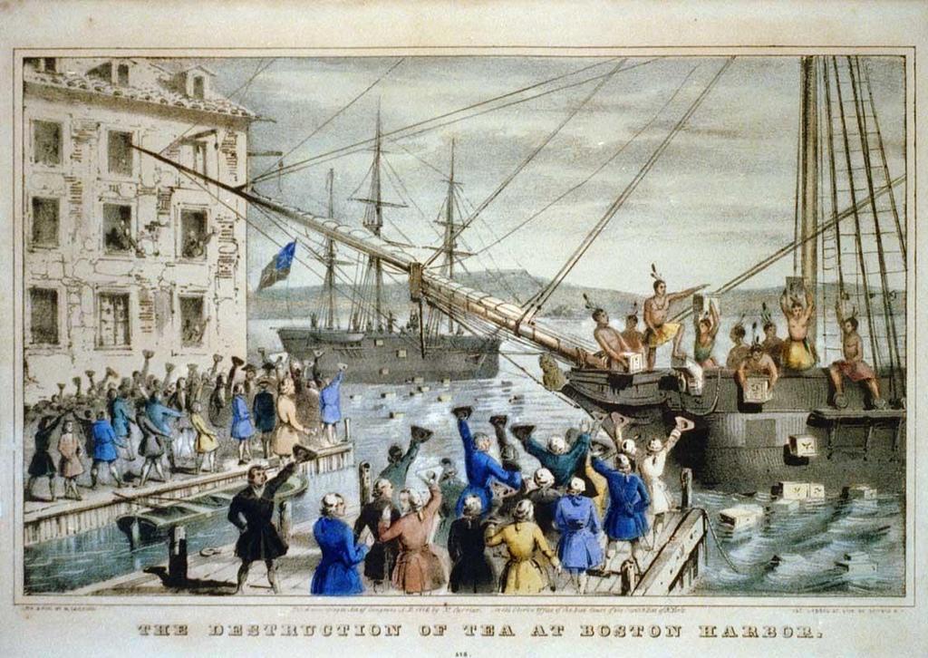reakce VB: posílení vojenské přítomnosti uzavření bostonského přístavu, dokud kolonie