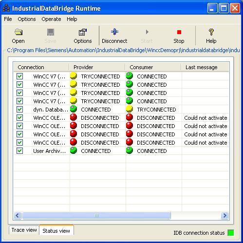 CONNECTED (connected) Start IDB Runtime z Windows "Start" > "All Programs" > "Siemens