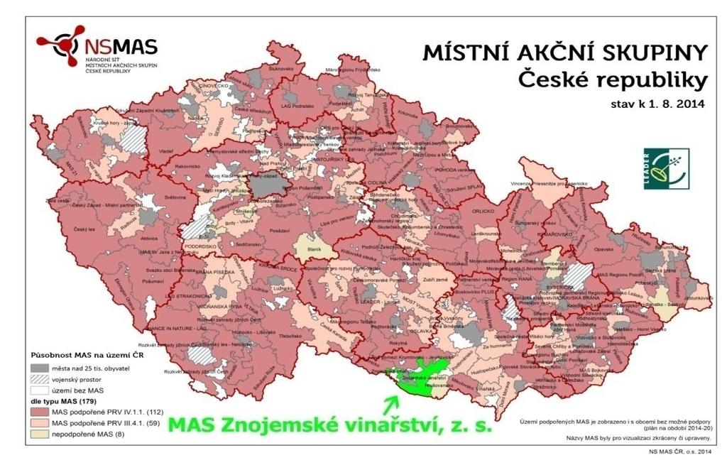 SCLLD MAS Znojemské vinařství pro programové období 2014 2020 Obrázek 1: Vymezení MAS v rámci České republiky Zdroj: NS MAS ČR Identifikace MAS Název MAS: Právní forma: Datum vzniku: IČ: Region: