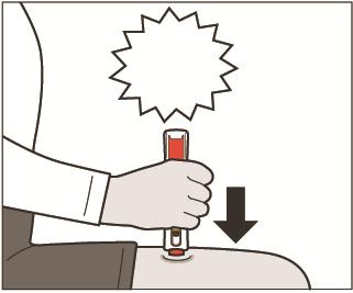 Mohlo by dojít k uzamknutí pera. 6. Aplikujte injekci a. Držte pero nad zvoleným místem podání injekce. Ujistěte se, že ve stavovém okénku vidíte zelené pruhy (viz obrázek F).