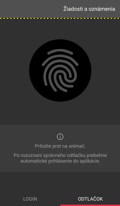 Strana 23 / 107 Obrázok 10: Prihlásenie do aplikácie pomocou odtlačku prsta Ak je podnikateľ spárovaný pomocou prihlasovania odtlačkom, priloží správny odtlačok prsta k biometrickému senzoru pri