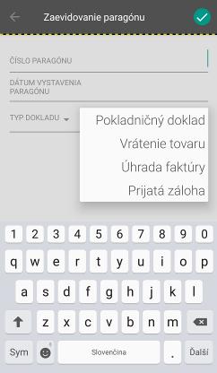 Strana 59 / 107 Obrázok 42: Zaevidovanie paragónu Po potvrdení sa zobrazí obrazovka so zoznamom tovarov / služieb, ktoré boli platné v daný deň a čas vystavenia paragónu (ak sa jedná o