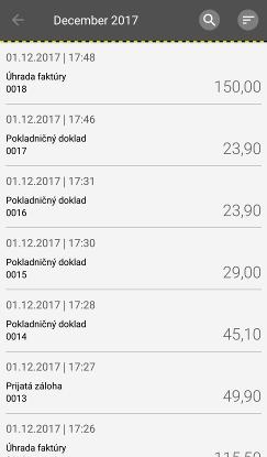 Strana 71 / 107 Obrázok 54: Vystavené doklady K sprehľadneniu zoznamu existujúcich dokladov slúžia podnikateľovi dve tlačidlá: - Kliknutím na tlačidlo sa zobrazí vyhľadávacie okno, v ktorom