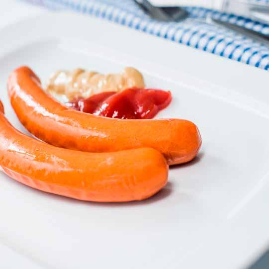 Spišské párky (2 ks) s hořčicí a kečupem, chléb EN Delicious sausages (2 pcs.