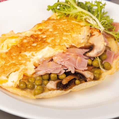 und frisch gepflückten Kopfsalatblättern, Brot q (pšenice, žito, ječmen) eu 109 Kč 4,50 Eur Pečená šunka s vejci,