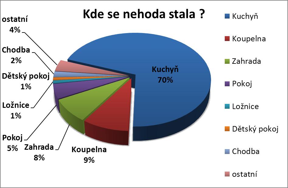 Graf 19: Projekt DeNaMiC: Zastoupení míst, v nichž docházelo k expozici čisticím přípravkům Nejčastější příčinou nehod u dětí do 5 let, byla nešťastná náhoda (48,7 %).