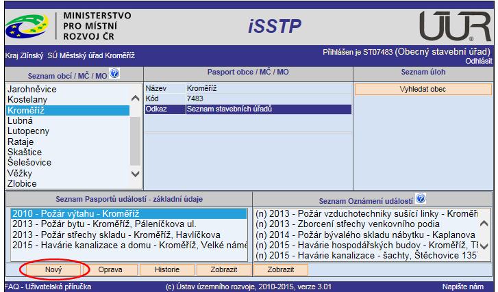 Vyplňte Název události uveďte rok vzniku události, stručný a výstižný název pro událost (tj. krátkou charakteristiku závady, poruchy, havárie) a dále místo, kde k ní došlo (tj.