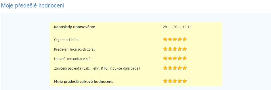 V sekci Nové hodnocení pak může lékař ohodnotit vybrané zdravotnické zařízení.