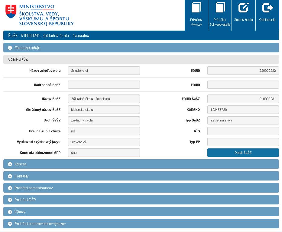 rozbaľovacími sekciami, kde si používateľ môže