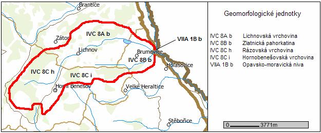 Obr. 2: Vymezení geomorfologických jednotek v zájmovém území (Zdroj : http://geoportal.cenia.cz/mapmaker/cenia/portal, 3. 4.