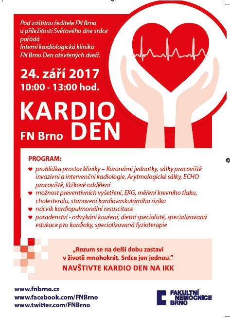 Sjezdy, kongresy a propagační akce KardioDen IKK FN Brno 2017 V neděli 24. září 2017 se uskutečnil 3. ročník již tradičního KardioDne IKK FN Brno.