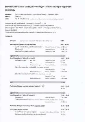 Seminář Péče o VSV v dospělosti na Moravě. V rámci tvoření sítě spolupracujících regionálních kardiologů s centrem se konala dne 24.