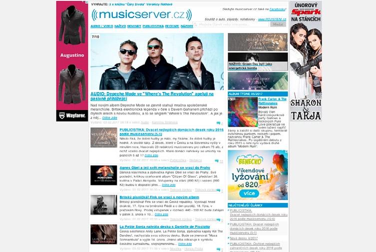 musicserver.cz Inzertní možnosti: Musicserver.cz přináší informace o novinkách na poli hudby, obsahuje recenze CD, DVD, koncertů, rozhovory, rubriku audio/video a mnoho jiných zajímavostí.