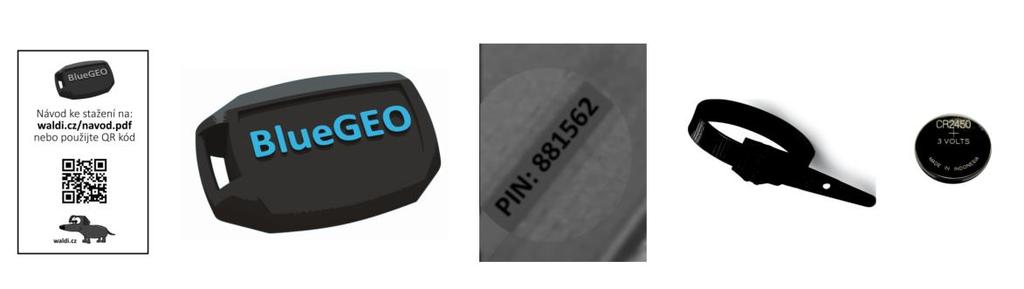 1. Součásti balení Návod s odkazem Bezdrátový vysílač Bezpečnostní PIN Utahovací pásek Baterie na manuál BlueGEO (na víku krabičky) Pokud jakákoli součást chybí, kontaktujte prodejce. 2.