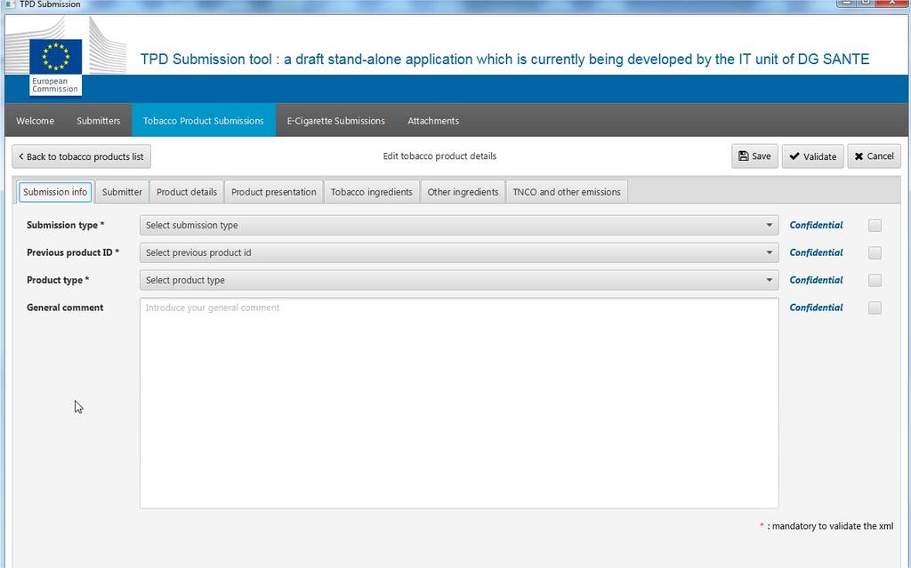 Tobacco submission info