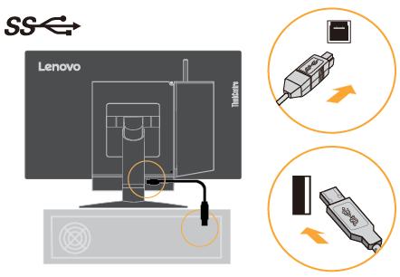 2. Použijte kabel USB B-na-typu-A (viz obrázek). Připojte konektor typu B tohoto kabelu ke konektoru USB 3.0 pro odesílání dat na monitoru.