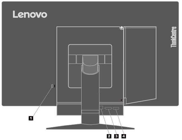 Tlačítko pro výběr / tlačítko pro otevření nabídky Vypínač Pohled zezadu Otvor pro bezpečnostní zámek Konektor DisplayPort